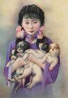Lady in Purple holding Dogs by 
																	 Xie Zhiguang